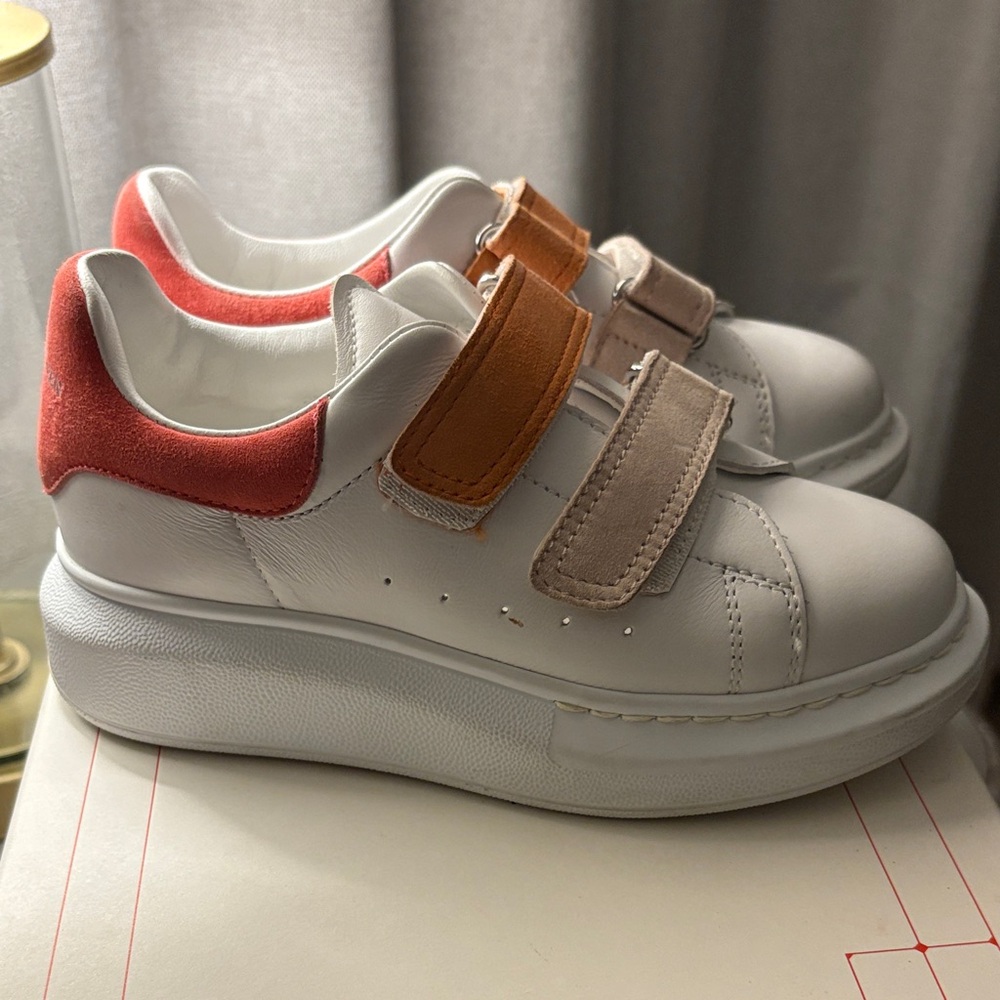 Alexander McQueen Kids Sneakers in White with Orange and Pink Accents